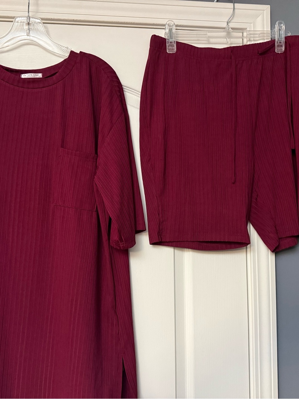 Kids Ribbed Short Sleeve Top and Shorts Set - Burgundy